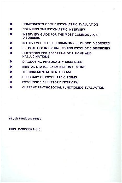 Interview Guide for Evaluating DSM-IV Psychiatric Disorders and the Mental Status Examination