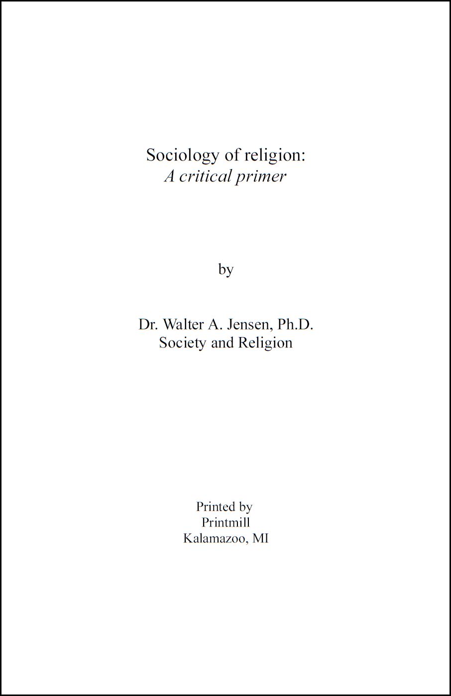 Sociology of Religion: A Critical Primer