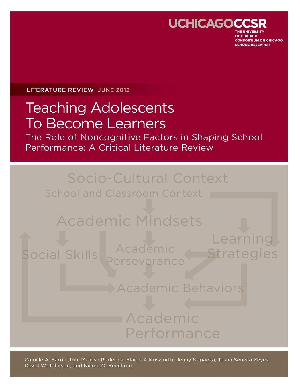 Teaching Adolescents to Become Learners: The Role of Noncognitive Facotrs in Shaping School Performance: a Critical Literature Review