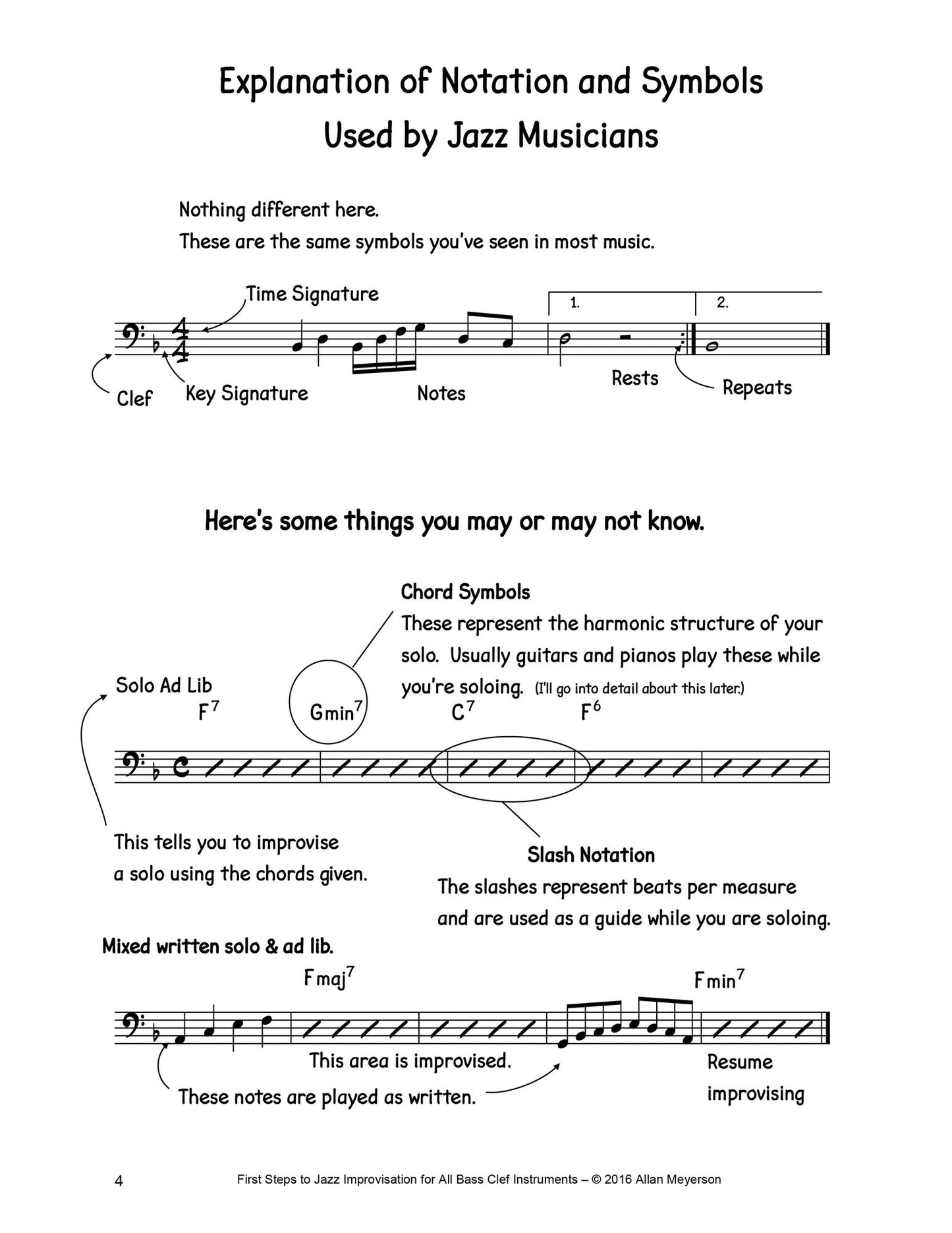 First Steps to Jazz Improvisation - For All Bass Clef Instruments