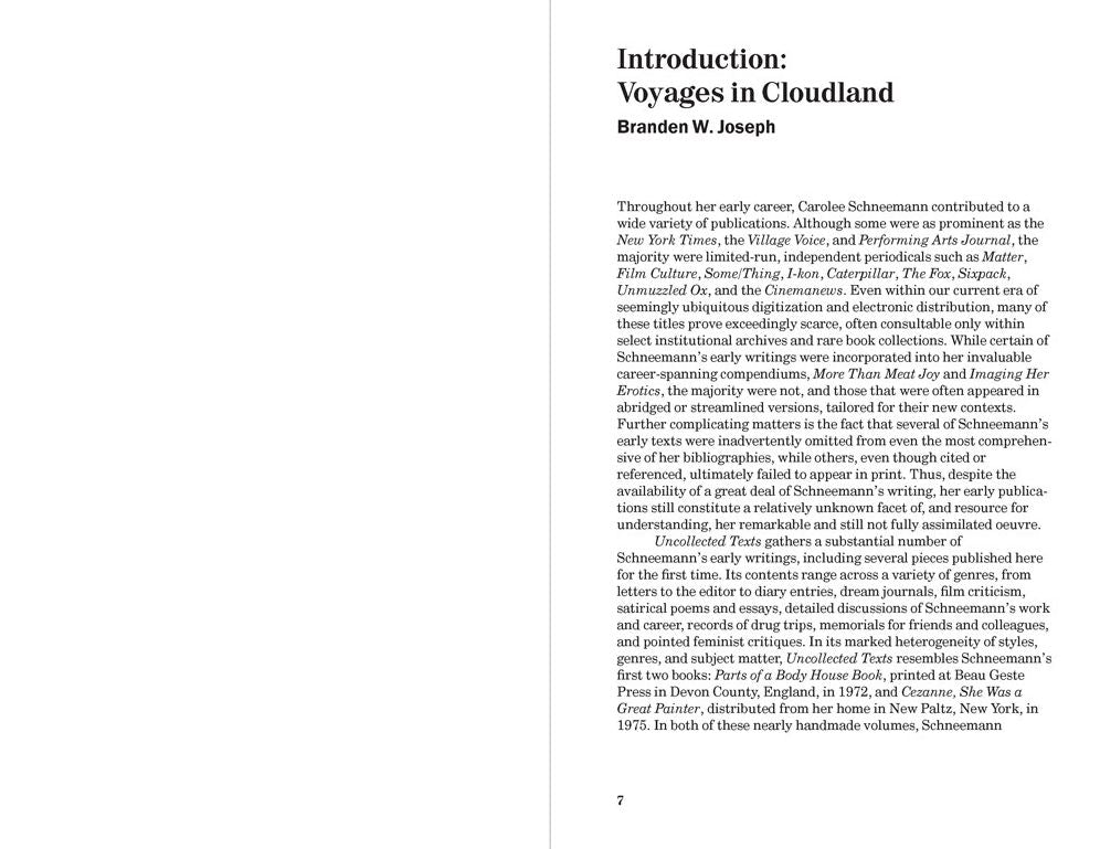 Carolee Schneemann: Uncollected Texts