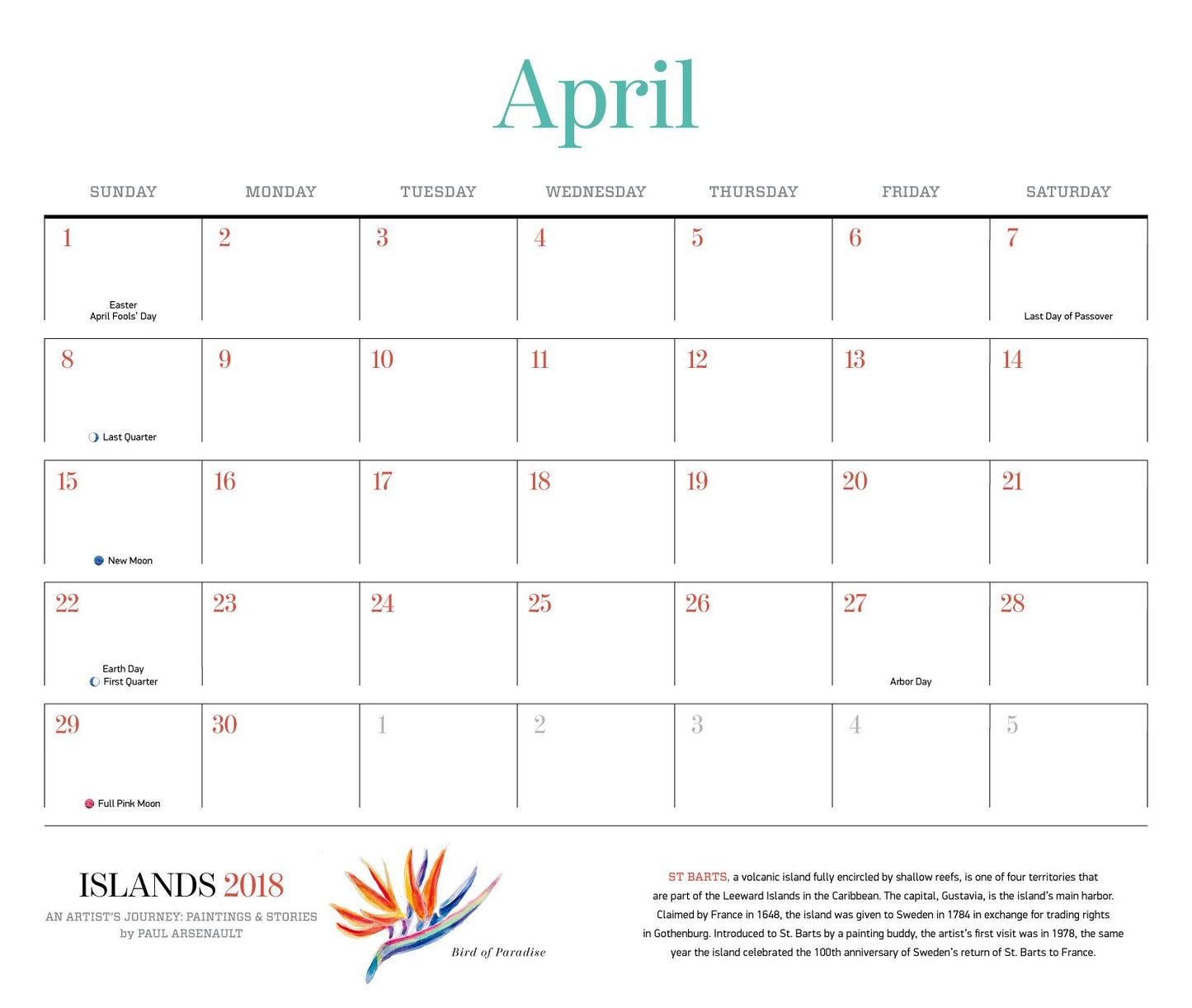 2018 Islands: An Artist's Journey, Paintings & Stories Wall Calendar by Paul Arsenault