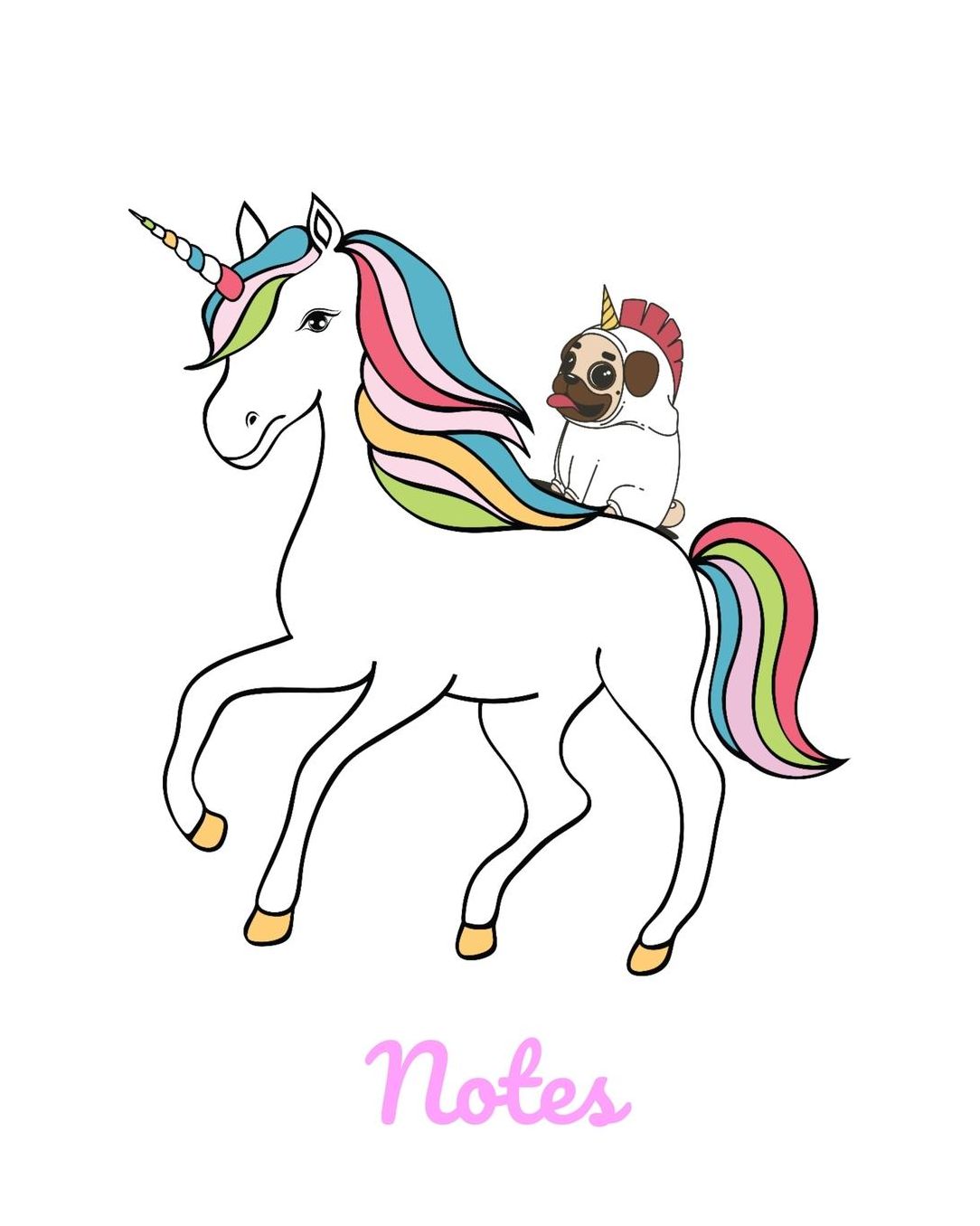 Notes: Unicorn & Pugs Notebook Journal 8x10'' Large 200 pages