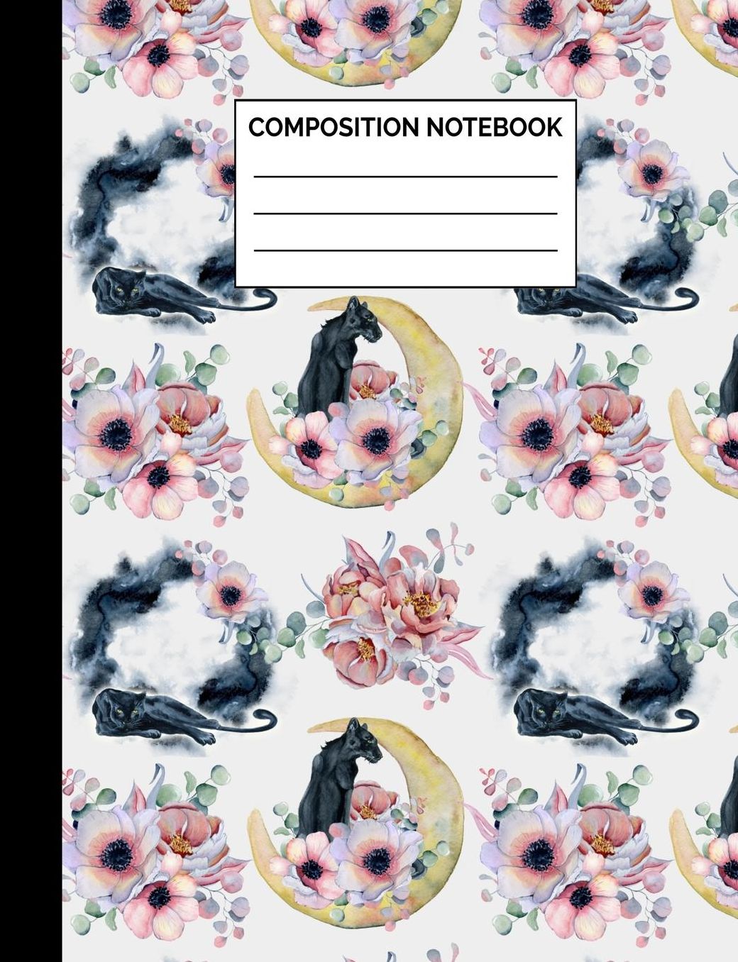 Composition Notebook: Boho Black Panther Wide Ruled Lined Note Book - Pretty, Modern, Bohemian Chic Cat Journal with Lines for Kids, Teens, Students or Teachers to Write In at School, Work, Home, Office - 100 Lined Pages / 50 Sheets - Size 7.44 x 9.69