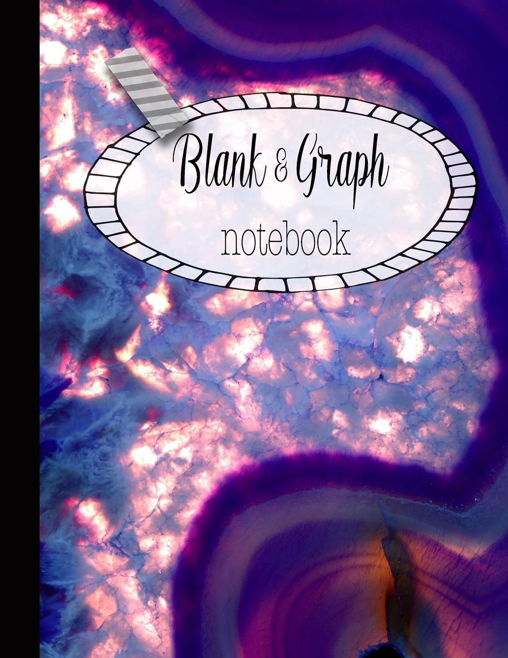 Blank & Graph notebook: The large quad and plain dual design composition notebook for mathematical notation, drawing sketches and notes, story paper or practicing handwriting - Purple agate rock cover art design