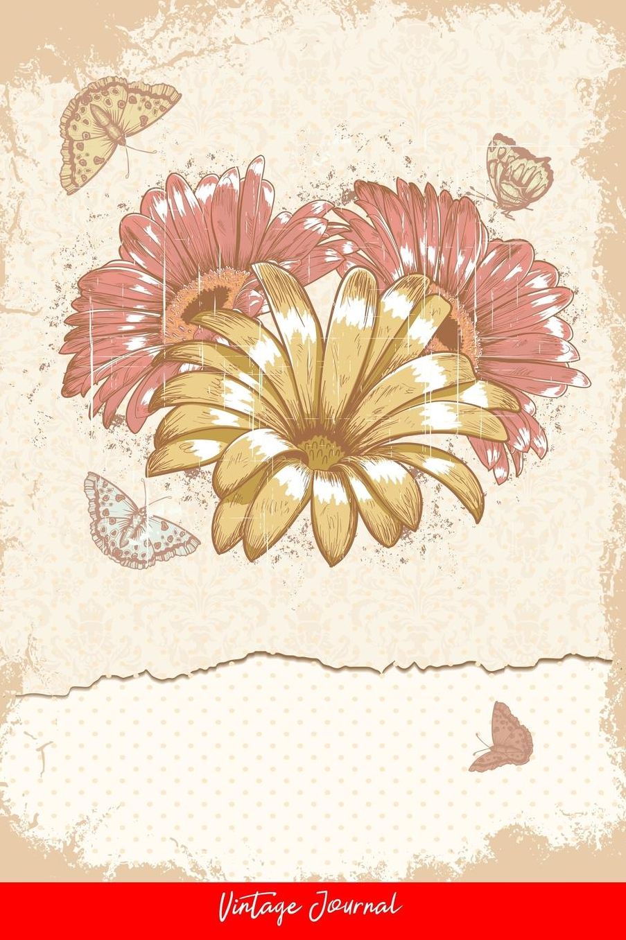 Vintage Journal: Dot Grid Journal - Abstract Art Butterfly Creative Dirt Elegant Floral Flower Leaf Old Plant Splash Vintage - Red Dotted Diary, Planner, Gratitude, Writing, Travel, Goal, Bullet Notebook - 6X9 120 Pages