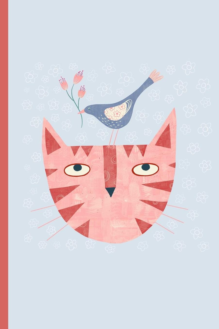 Notes: A Blank Lined Journal with a Cute Cat, Bird and Flower Art Cover