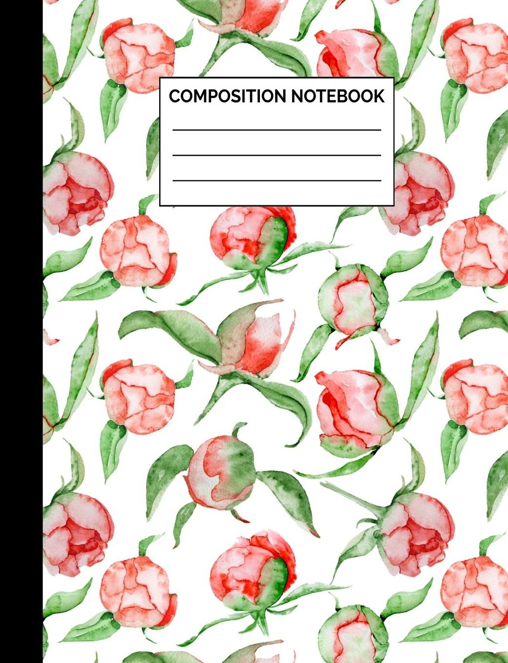 Composition Notebook: Red Peony Flower Pattern Wide Ruled Lined Note Book - Pretty, Modern, Bohemian Chic Journal with Lines for Kids, Teens, Students or Teachers to Write In at School, Work, Home, Office - 100 Lined Pages / 50 Sheets - Size 7.44 x 9.69