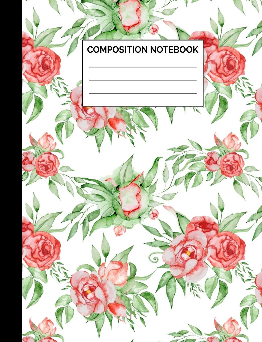 Composition Notebook: Red Peony Floral Pattern Wide Ruled Lined Note Book - Pretty, Modern, Bohemian Chic Journal with Lines for Kids, Teens, Students or Teachers to Write In at School, Work, Home, Office - 100 Lined Pages / 50 Sheets - Size 7.44 x 9.69