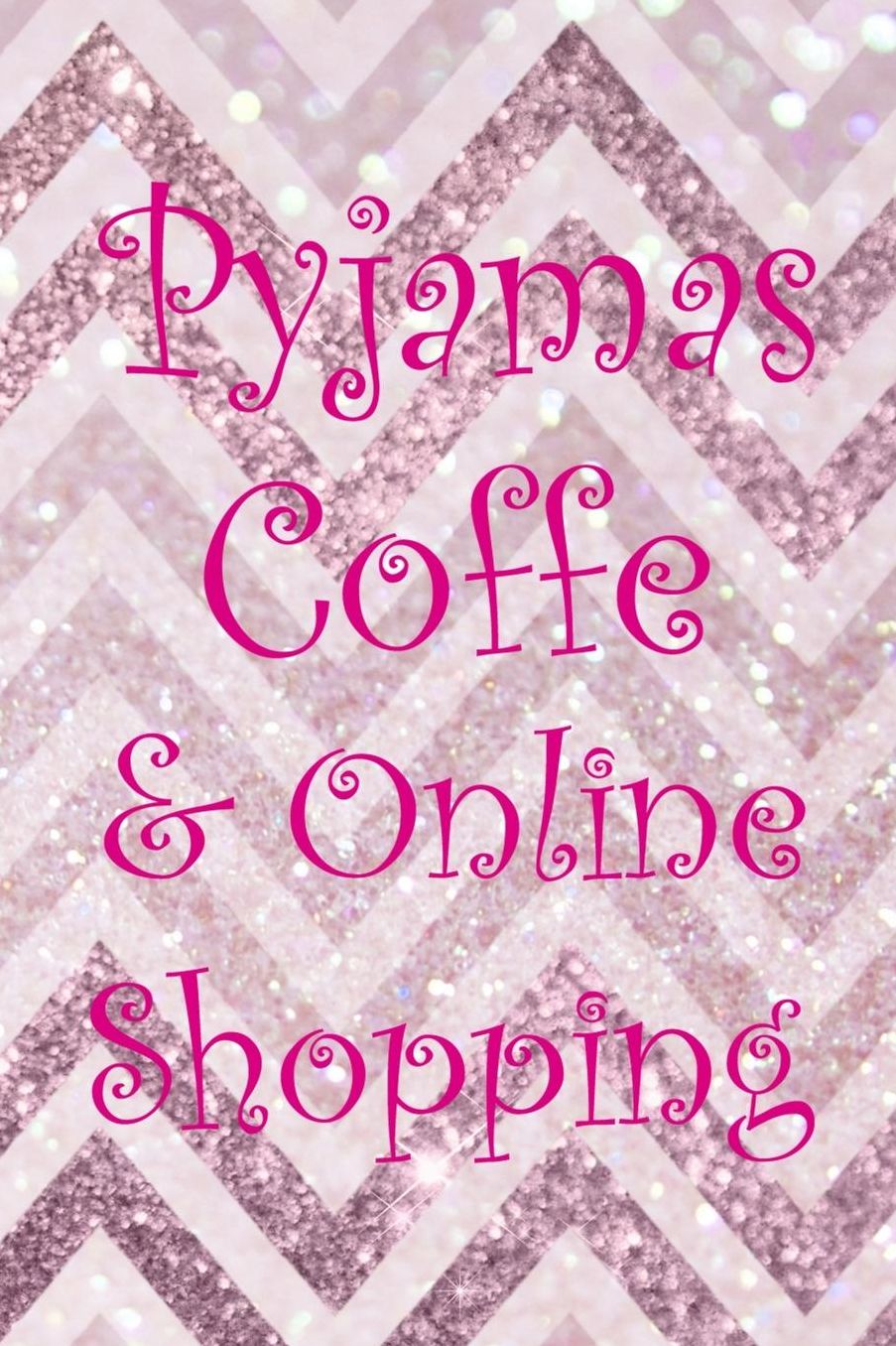 Pyjamas Coffe & Online Shopping: Blank Lined Notebook ( Shopping Online ) Pink Stripes
