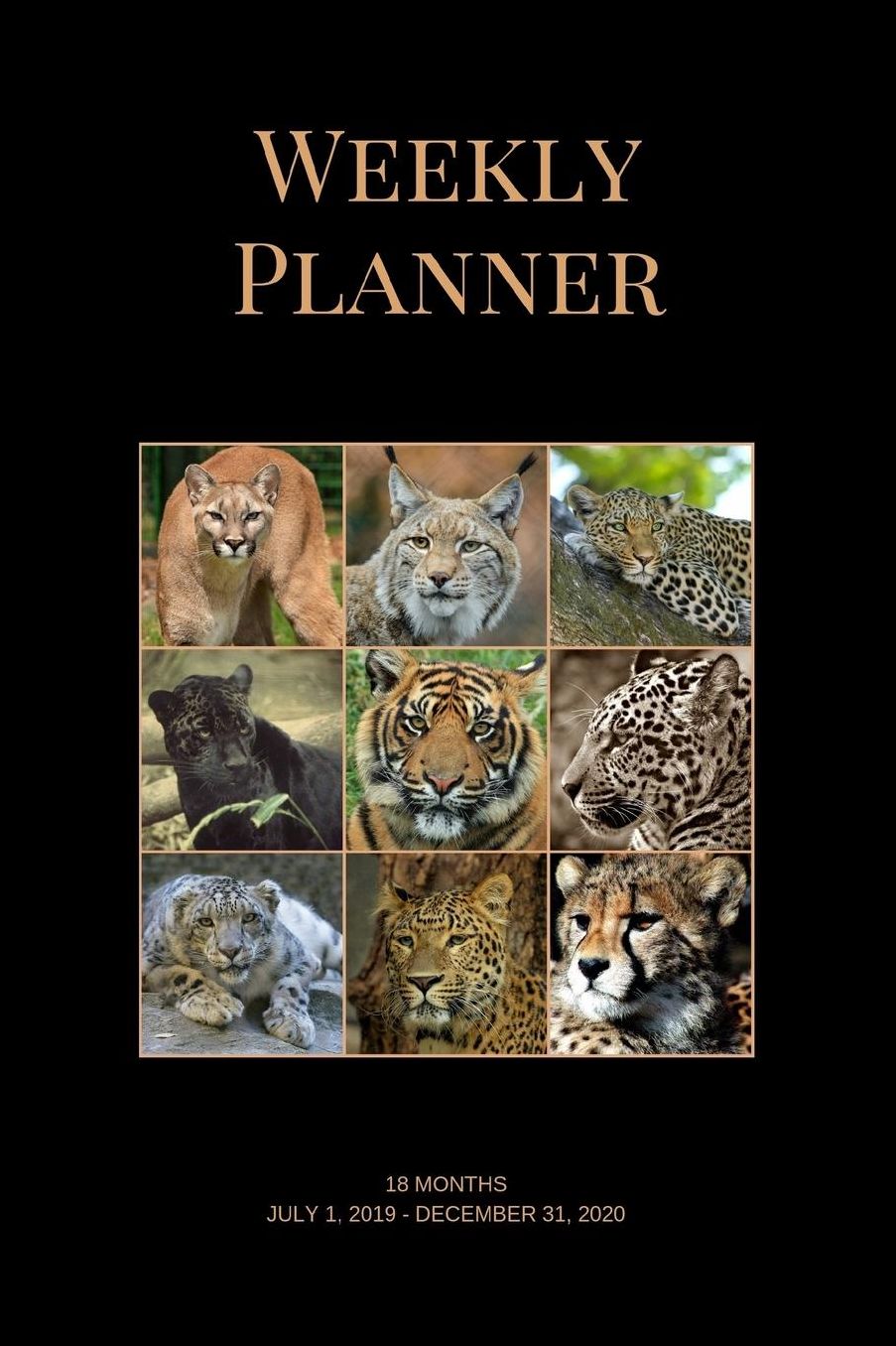 Weekly Planner: Big cats; 18 months; July 1, 2019 - December 31, 2020; 6 x 9