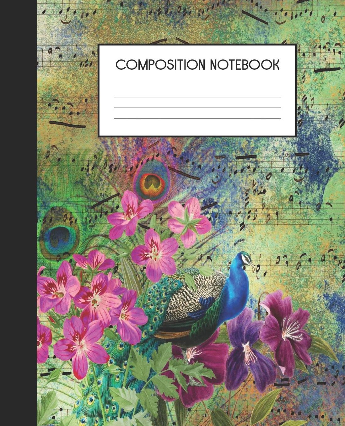 Composition Notebook: Wide Ruled Notebook Peacock Altered Art Lined Journal 100 Pages 7.5 x 9.25 School Subject Book Notes Student Gift Kids Teenager Adult Teacher