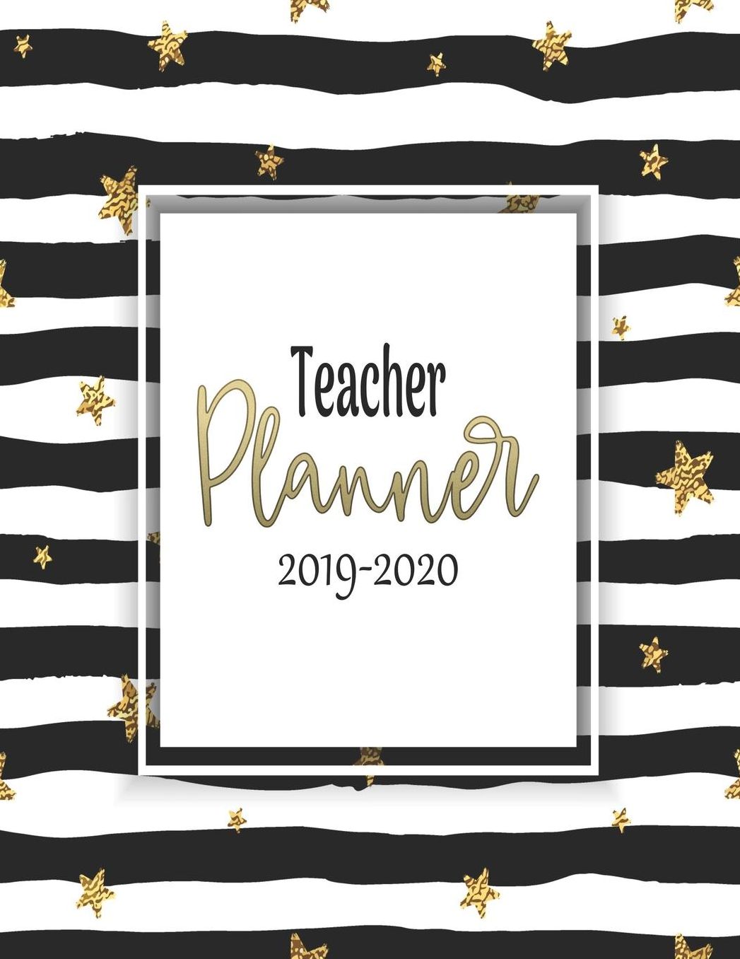 Teacher Planner: Vertical Academic Year Lesson Plan Calendar 8 Period Full Year Black & Gold Stars