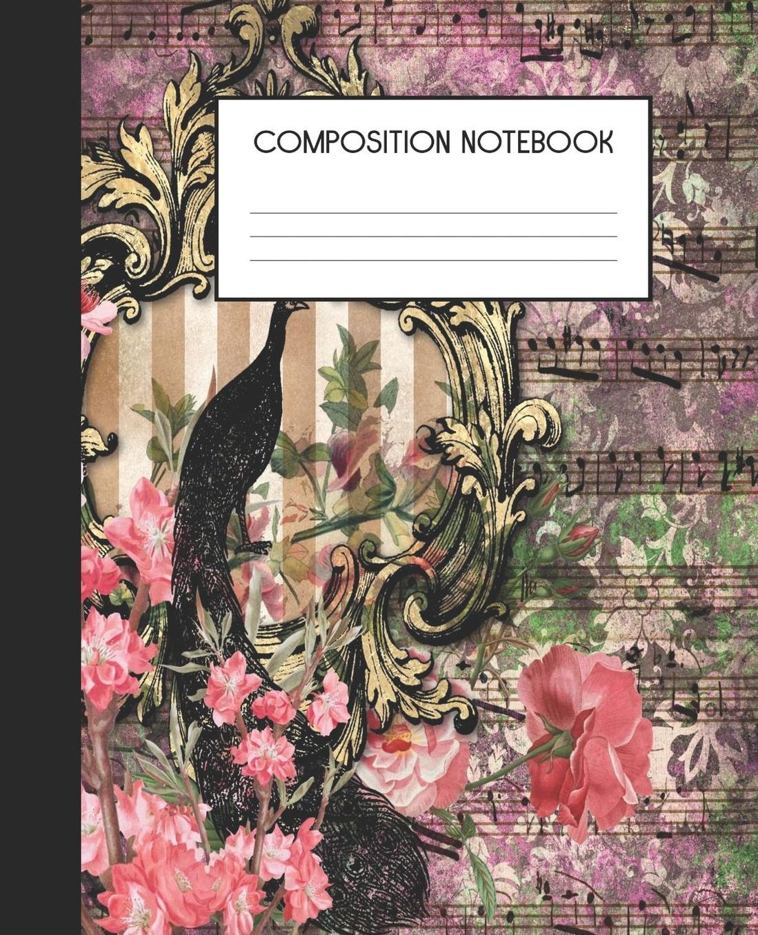 Composition Notebook: Wide Ruled Notebook Peacock Altered Art Lined Journal 100 Pages 7.5 x 9.25 School Subject Book Notes Student Gift Kids Teenager Adult Teacher