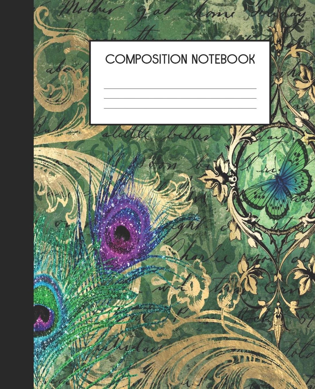 Composition Notebook: Wide Ruled Notebook Peacock Altered Art Lined Journal 100 Pages 7.5 x 9.25 School Subject Book Notes Student Gift Kids Teenager Adult Teacher