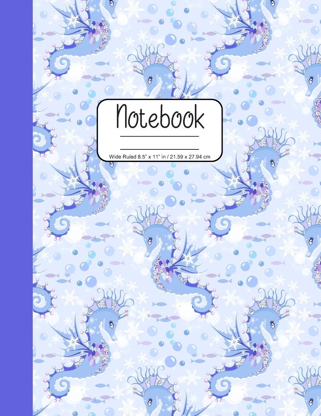Notebook Wide Ruled 8.5 x 11 in / 21.59 x 27.94 cm: Composition Book, Seahorses in Pastel Purple Cover, C856