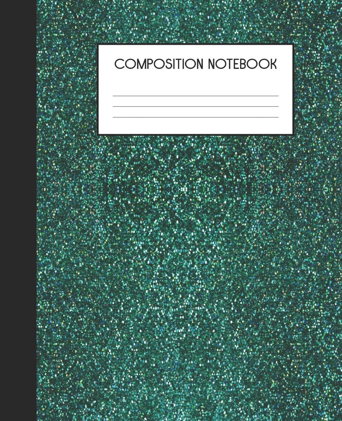 Composition Notebook: Wide Ruled Notebook Peacock Faux Glitter Feather Lined Journal 100 Pages 7.5 x 9.25 School Subject Book Notes Student Gift Kids Teenager Adult Teacher
