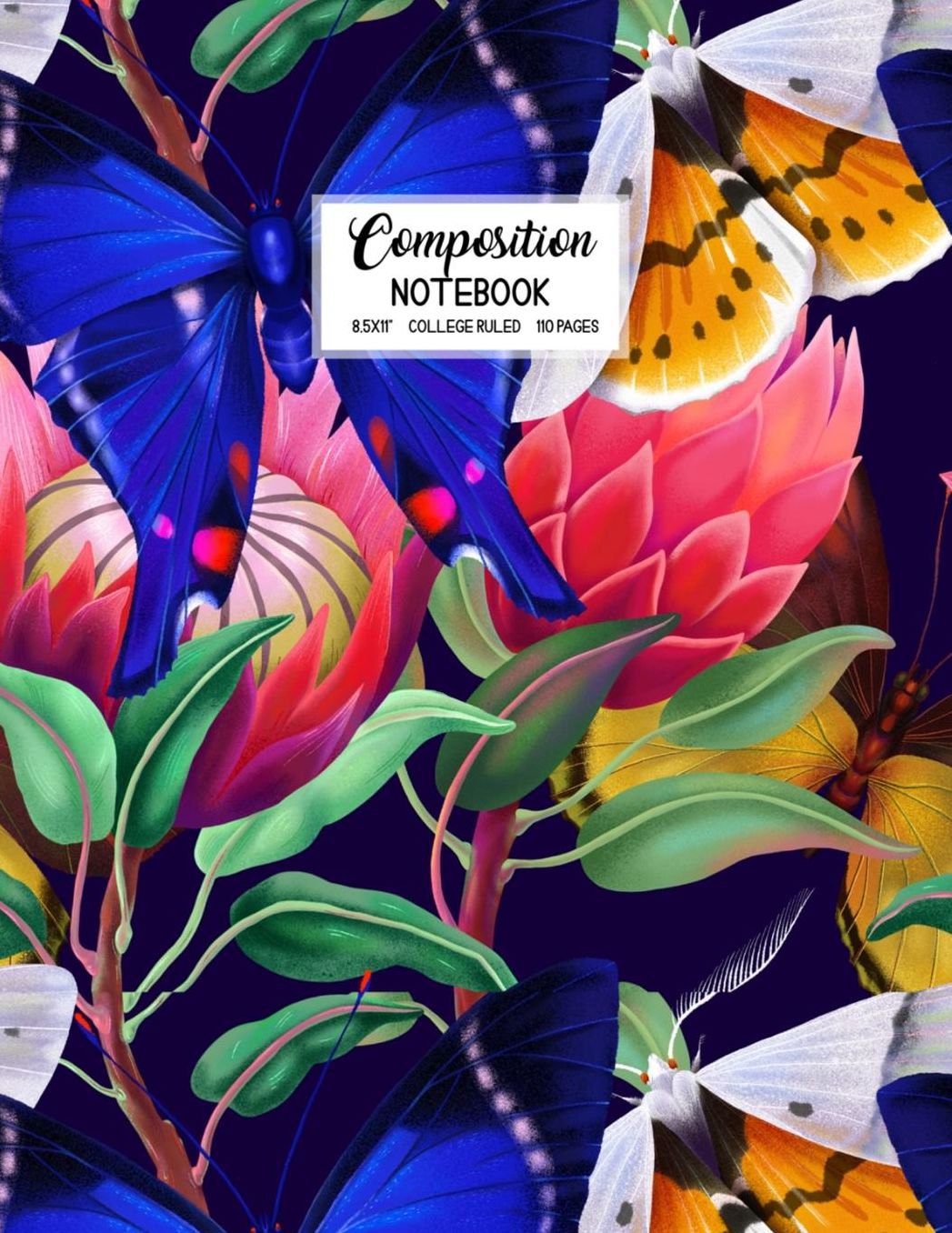 Composition Notebook: Blank Lined College Ruled School Journal Back to School Workbook Diary Cute Trendy Design Floral Butterfly Garden