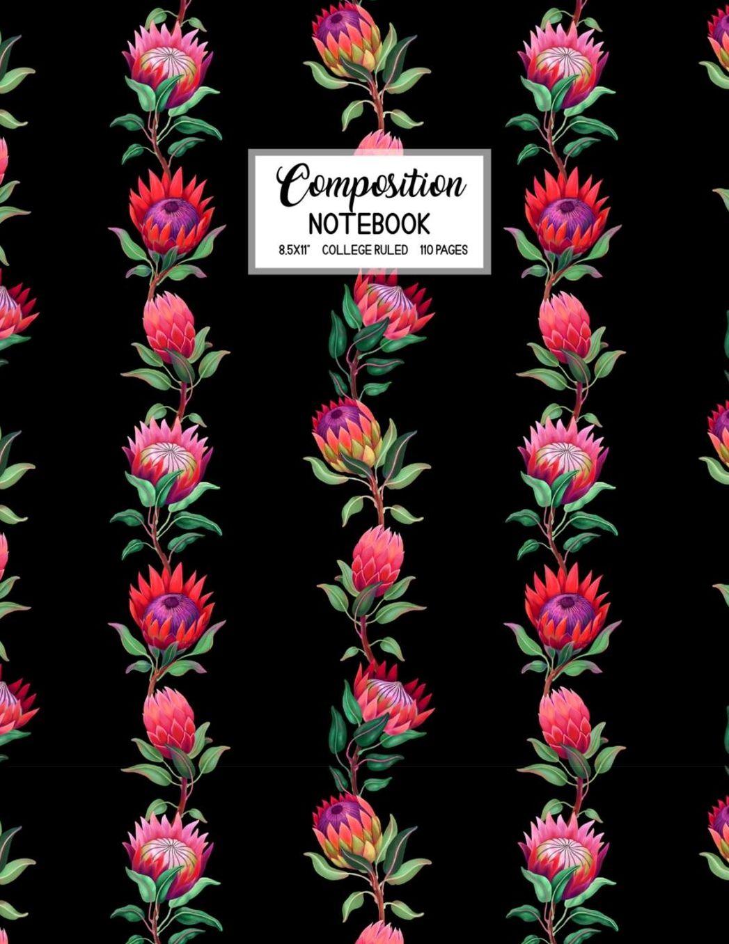 Composition Notebook: Blank Lined College Ruled School Journal Back to School Workbook Diary Cute Trendy Black Floral Design