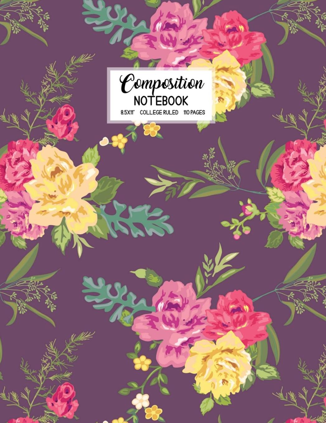Composition Notebook: Blank Lined College Ruled School Journal Back to School Workbook Diary Cute Trendy Purple Floral Design