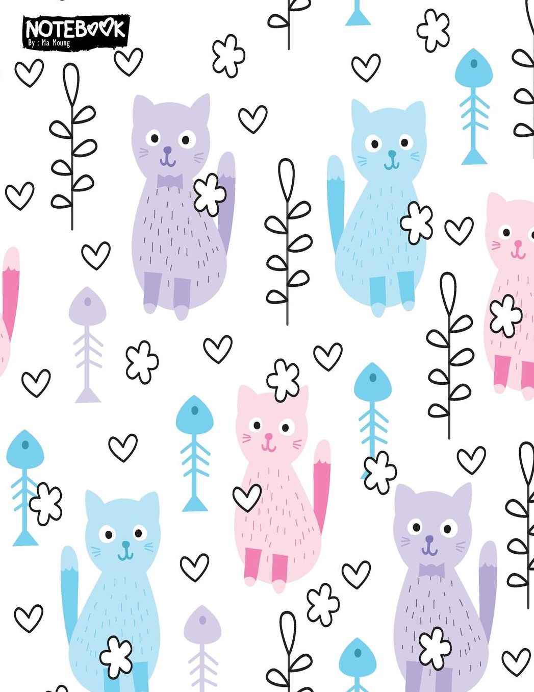 Notebook: Cute little Kitten With Flower Notebook and Lined pages, Extra large (8.5 x 11) inches, 110 pages, White paper (Notebook for girls)