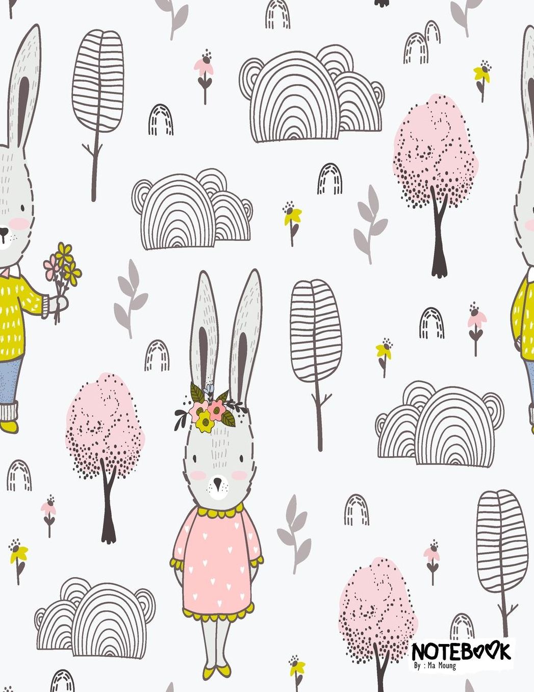 Notebook: Cherry Blossom And Pretty Rabbit Notebook and Lined pages, Extra large (8.5 x 11) inches, 110 pages, White paper (Notebook for girls)