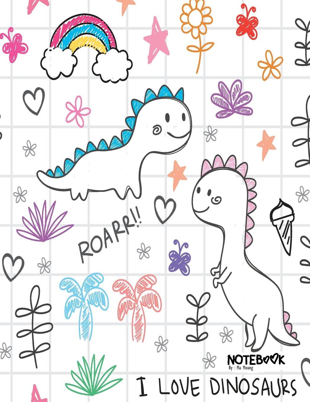 Notebook: Cute Dimosaur Rainbow Notebook and Lined pages, Extra large (8.5 x 11) inches, 110 pages, White paper (Notebook for Kids)