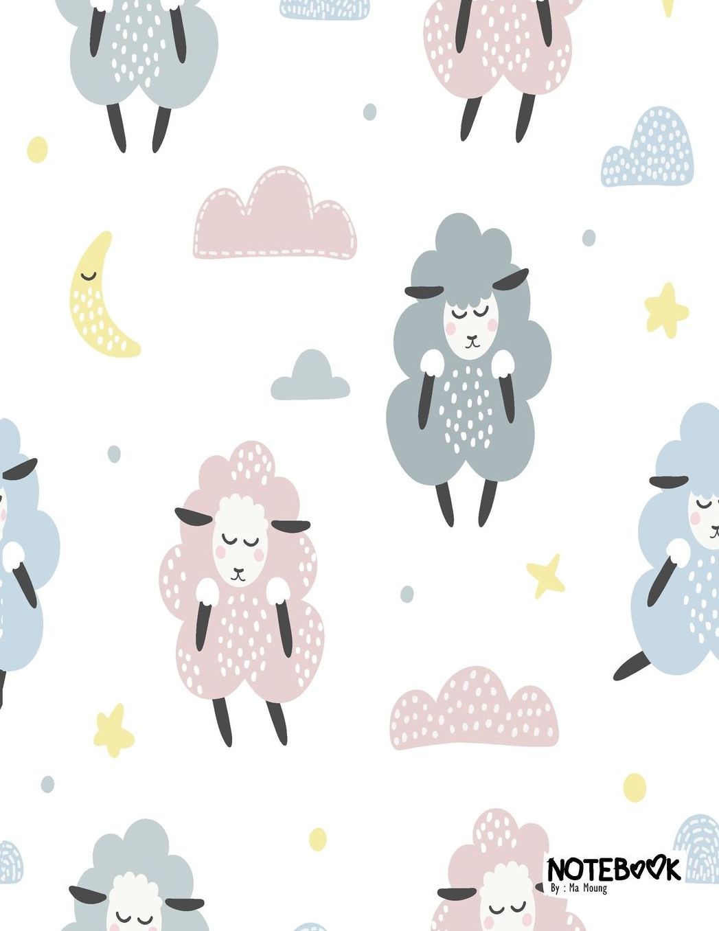 Notebook: Cute Sleeping Sheep on star Notebook and Lined pages, Extra large (8.5 x 11) inches, 110 pages, White paper (Notebook for girls)