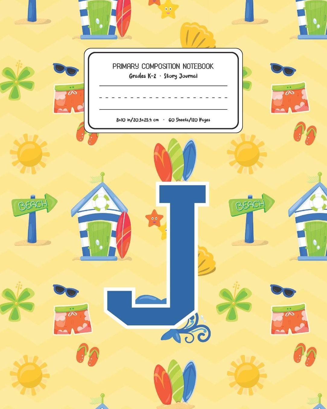 Primary Composition Notebook Grades K-2 Story Journal J: Surf Pattern Primary Composition Book Letter J Personalized Lined Draw and Write Handwriting Paper Picture Space and Dashed Midline Notebook for Boys Exercise Book for Kids Back to School Preschool
