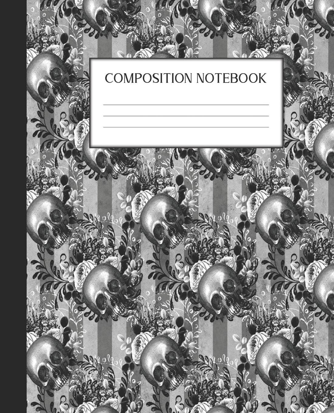 Composition Notebook: Wide Ruled Notebook Floral Skull Skullflower Gothic Lined Journal 100 Pages 7.5 x 9.25 School Subject Book Notes Student Gift Kids Teenager Adult Teacher