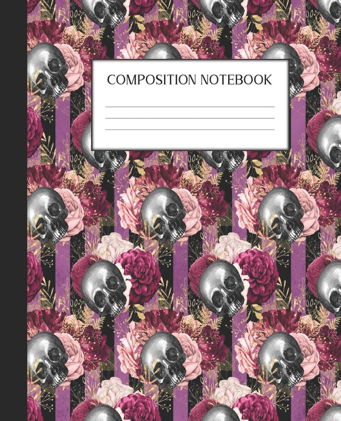 Composition Notebook: Wide Ruled Notebook Floral Skull Skullflower Gothic Lined Journal 100 Pages 7.5 x 9.25 School Subject Book Notes Student Gift Kids Teenager Adult Teacher