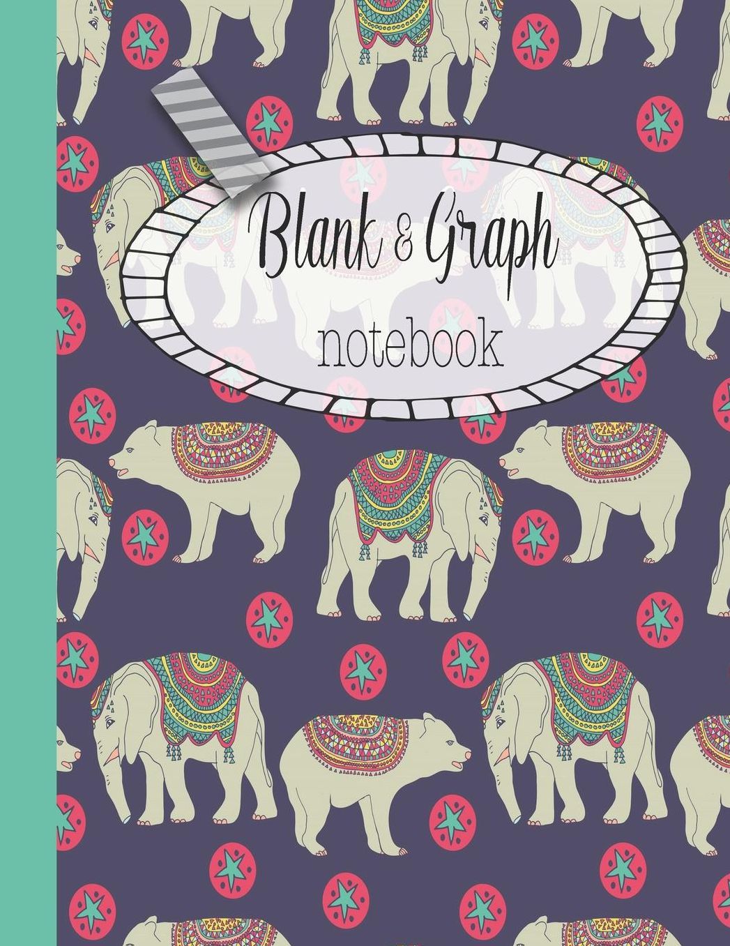 Blank & Graph notebook: The large quad and plain dual design composition notebook for mathematical notation, drawing sketches and notes, story paper or practicing handwriting - Purple vintage circus bears and elephant cover art design