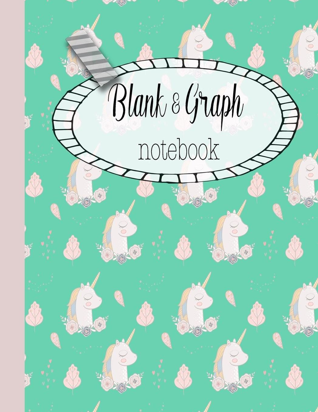 Blank & Graph notebook: The large quad and plain dual design composition notebook for mathematical notation, drawing sketches and notes, story paper or practicing handwriting - Gorgeous Unicorn print on green background cover art design
