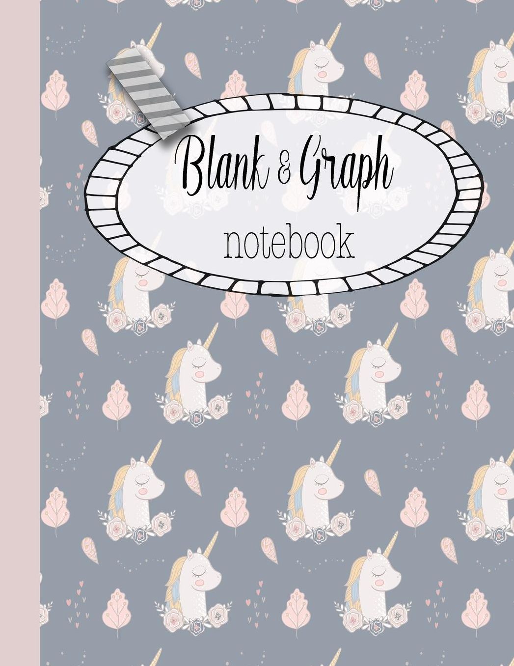 Blank & Graph notebook: The large quad and plain dual design composition notebook for mathematical notation, drawing sketches and notes, story paper or practicing handwriting - Gorgeous grey Unicorn print cover art design
