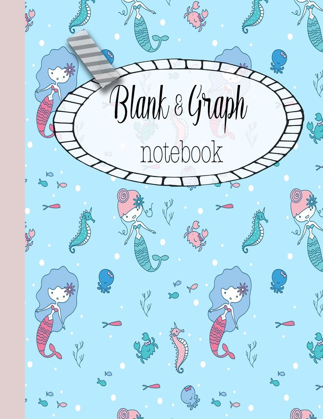 Blank & Graph notebook: The large quad and plain dual design composition notebook for mathematical notation, drawing sketches and notes, story paper or practicing handwriting - Pretty mermaid print cover art design