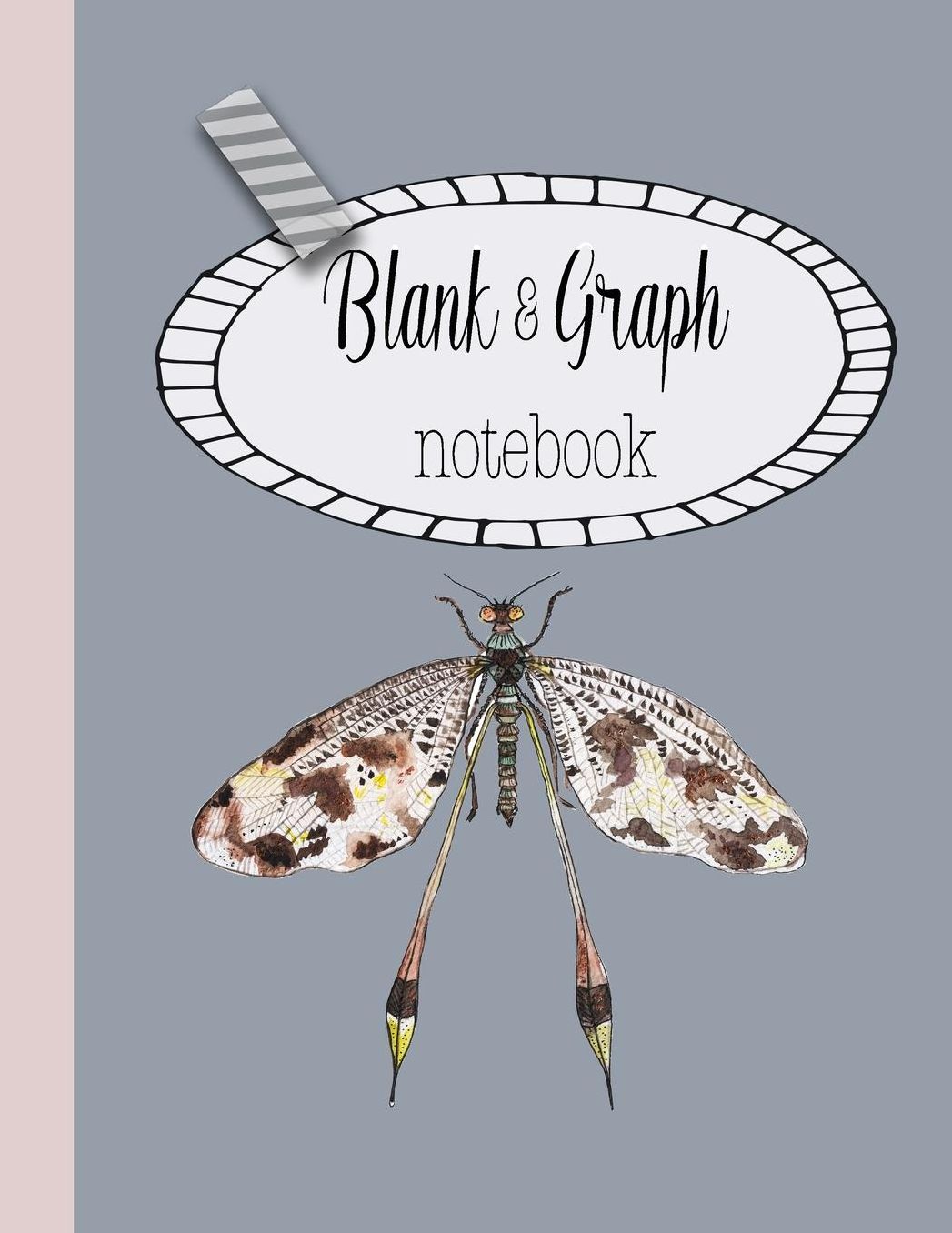 Blank & Graph notebook: The large quad and plain dual design composition notebook for mathematical notation, drawing sketches and notes, story paper or practicing handwriting - Delicate dragonfly on grey background cover art design