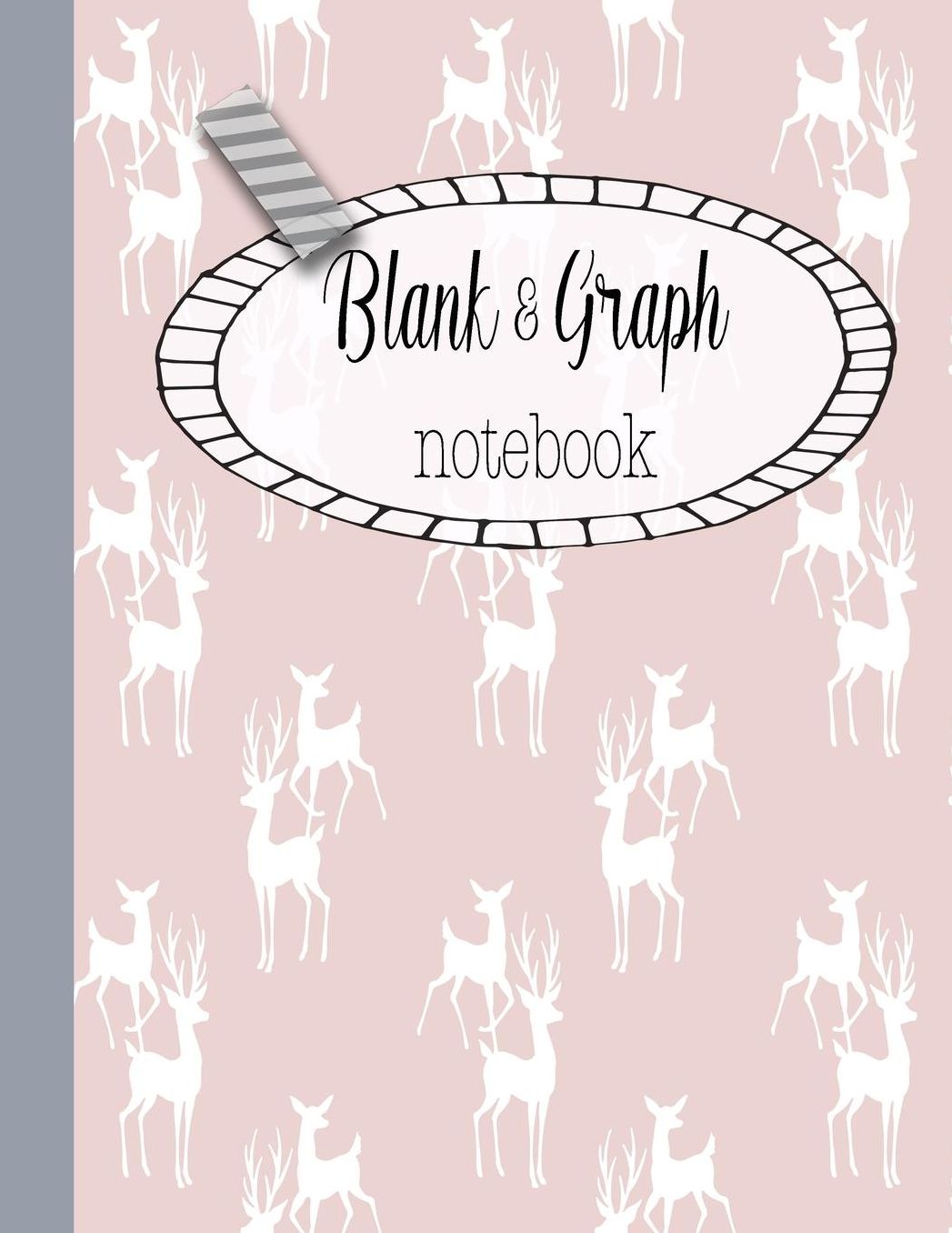 Blank & Graph notebook: The large quad and plain dual design composition notebook for mathematical notation, drawing sketches and notes, story paper or practicing handwriting - Pink deer print cover art design