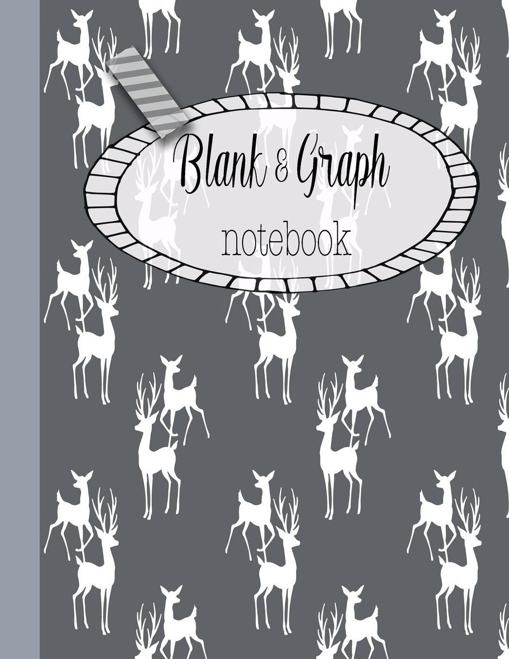 Blank & Graph notebook: The large quad and plain dual design composition notebook for mathematical notation, drawing sketches and notes, story paper or practicing handwriting - Pretty grey deer print cover art design