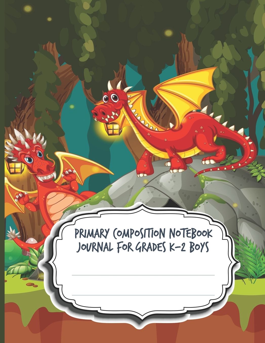 Primary Composition Notebook Journal For Grades K-2 Boys: Blank Half Ruled Half Blank With Sketch Picture Space for Drawing & Dashed Midlines For Practice Exercise Writing; Learn To Write & Draw; Kids School Supplies; Dragon Mythology