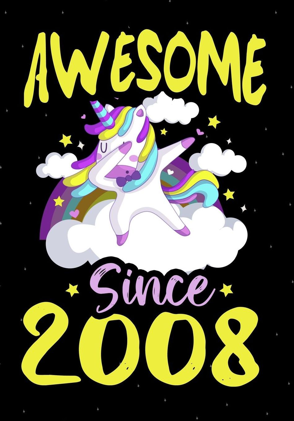 Awesome Since 2008: Happy 12 th Birthday 12 Years Old, Blank Lined Journal, Notebook, perfect gift for boys and girls for birthday or christmas or any occasion, dabbing unicorn