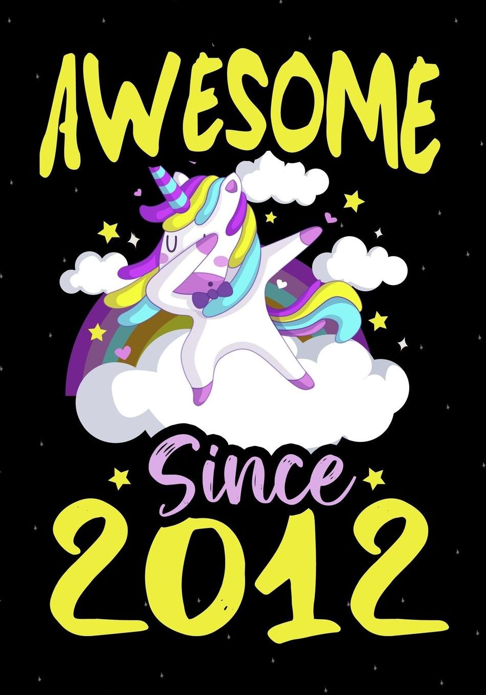Awesome Since 2012: Happy 7 th Birthday 7 Years Old, Blank Lined Journal, Notebook, perfect gift for boys and girls for birthday or christmas or any occasion, dabbing unicorn