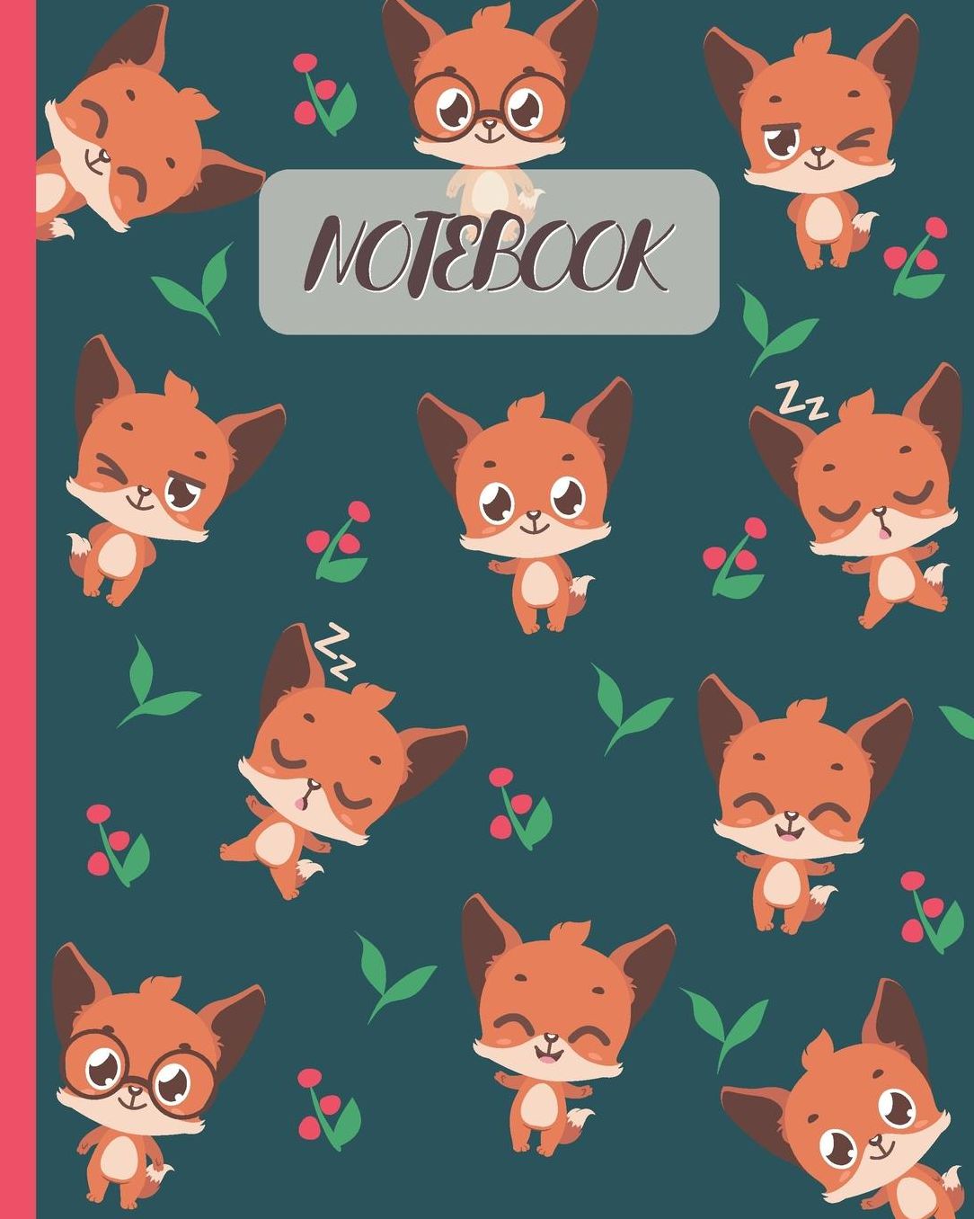 Notebook: Cute Foxes Cartoon Cover - Lined Notebook, Diary, Track, Log & Journal - Gift for Boys Girls Teen Men Women Who love Red Fox (8x10 120 Pages)