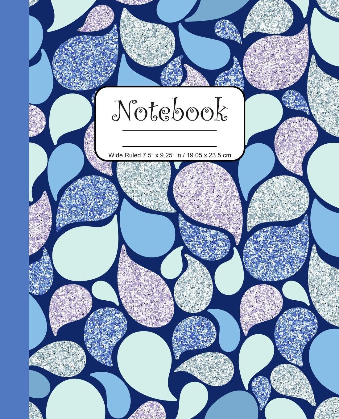 Notebook Wide Ruled 7.5 x 9.25 in / 19.05 x 23.5 cm: Composition Book, Blue and Purple Paisley Design Cover, C758