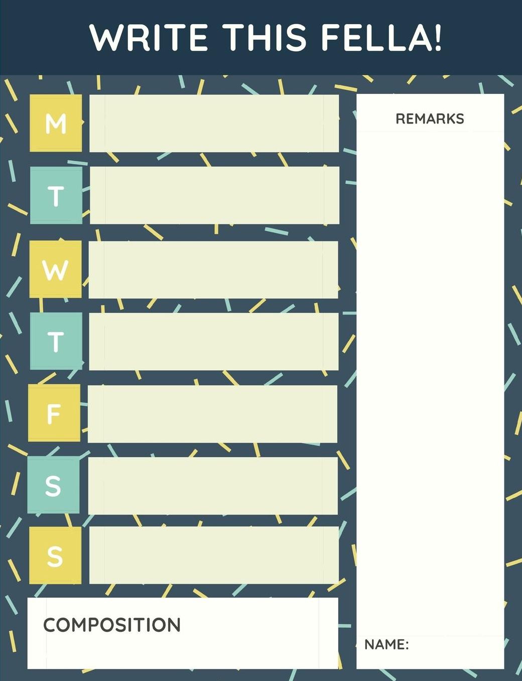 Write This Fella!: Make Full Use of Me Buddy Composition Notebook, Wide Ruled Line Paper, (suitable for elementary school kids)