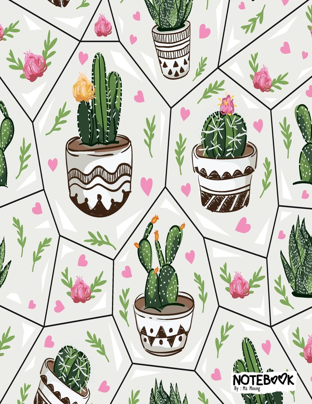 Notebook: Cute Cactus in Pot Notebook and Lined pages, Extra large (8.5 x 11) inches, 110 pages, White paper (Notebook for girls)