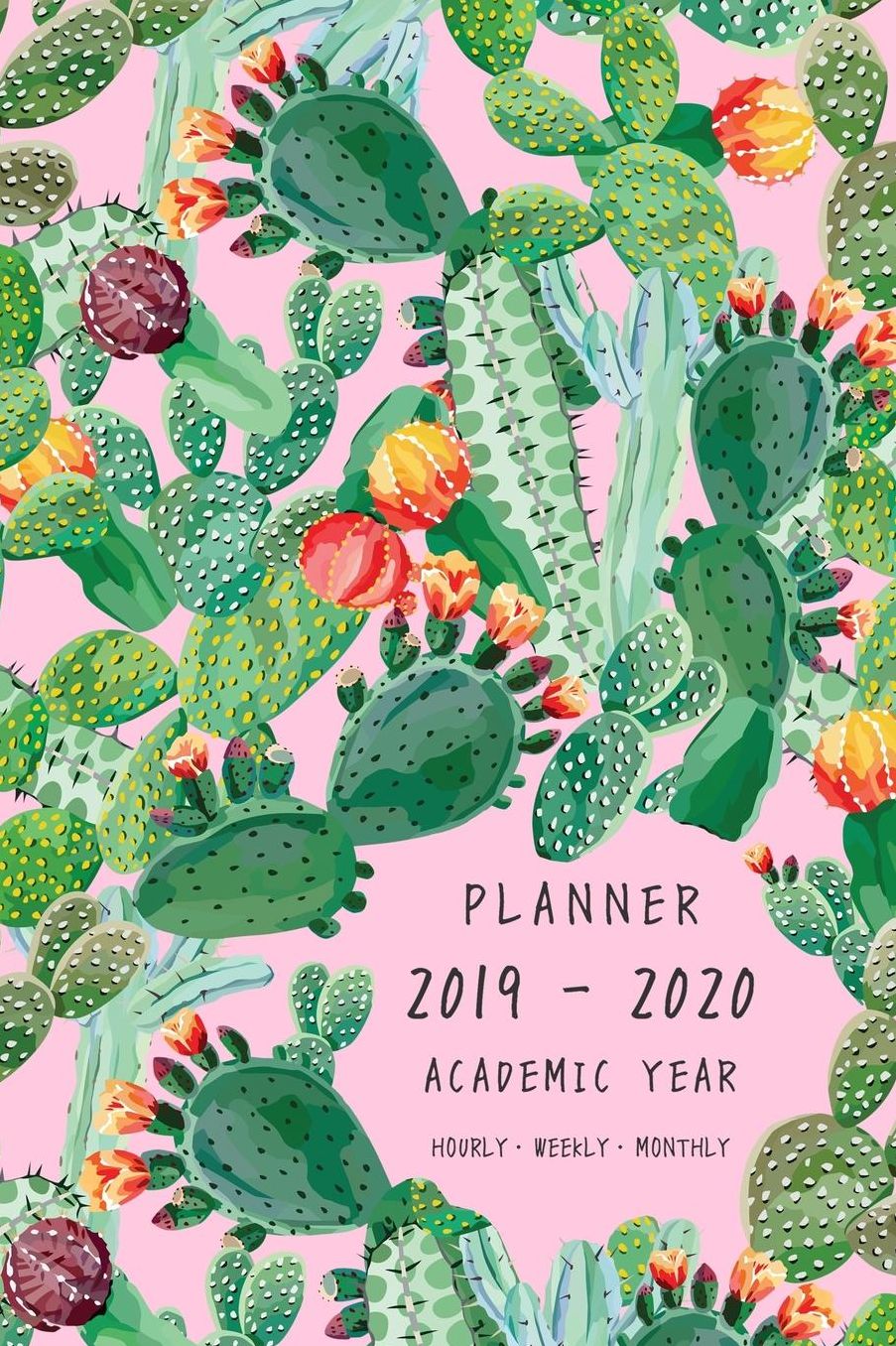Planner 2019-2020 Academic Year: 6x9 Weekly Monthly Notebook Organizer Medium Hourly Time Slots Exotic Cactus Prickly Plant Design Pink