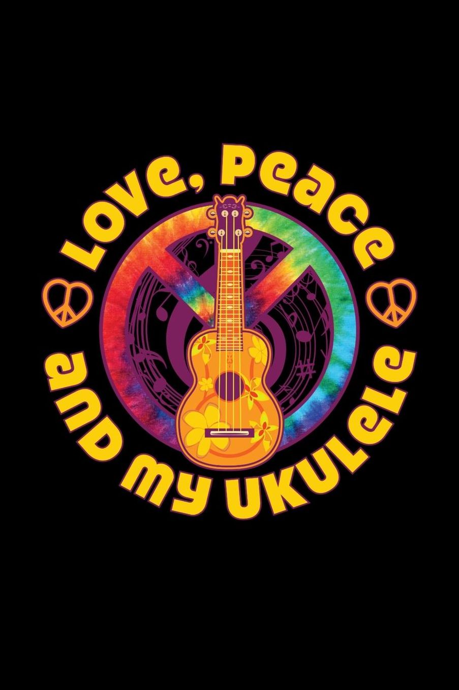 Love Peace and My Ukulele: Hippie Journal, Hippies Peace Love Art Notebook Note-Taking Planner Book, Gypsy Soul Disco 70s 80s Lovers Birthday Present, Hippy Gifts for Hippie Party Festival