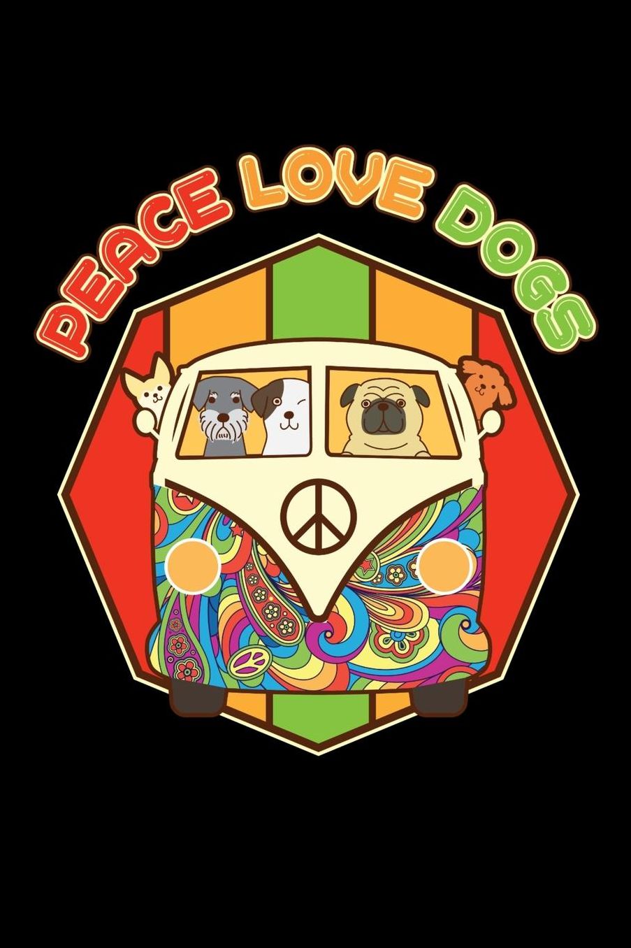 Peace Love Dogs: Hippie Journal, Hippies Peace Love Art Notebook Note-Taking Planner Book, Gypsy Soul Disco 70s 80s Lovers Birthday Present, Hippy Gifts for Hippie Party Festival