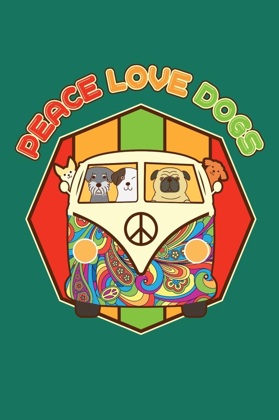 Peace Love Dogs: Hippie Journal, Hippies Peace Love Art Notebook Note-Taking Planner Book, Gypsy Soul Disco 70s 80s Lovers Birthday Present, Hippy Gifts for Hippie Party Festival