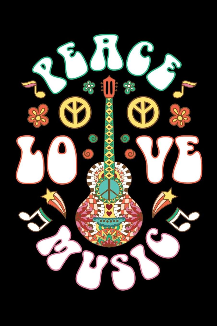 Peace Love Music: Hippie Journal, Hippies Peace Love Art Notebook Note-Taking Planner Book, Gypsy Soul Disco 70s 80s Lovers Birthday Present, Hippy Gifts for Hippie Party Festival